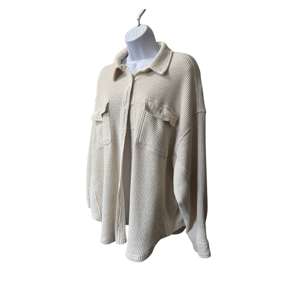 Aerie Lumberjane Waffle Knit Shirt Oversized Cozy Layer Size Large Cream - Picture 3 of 8